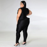 Fat MM plus size women's casual printing sleeveless fungus edge jumpsuit women