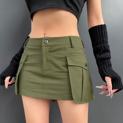 Skinny Sexy Low Waist Workwear Large Pocket Woven Skirt