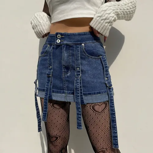 women's low waist denim streamer tight bag hip skirt