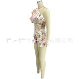 Women's Irregular Fashion Suit with Slanted Shoulder Ruffle Print Shorts