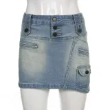Hot girl style sexy tight fashion ins retro style denim skirt