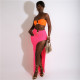 Women's Fashion Show Navel Vest High Waist Bag Hip Contrast Color Skirt Suit Women