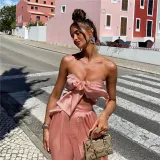 Women's Short Navel Tube Top High Waist Bag Hip Wide Leg Pants Casual Suit Women