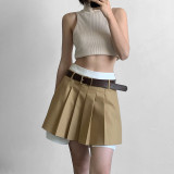 Small fresh and sexy high waist color matching pleated skirt is thin and anti-glare waist skirt