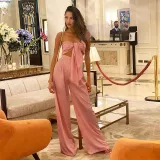 Women's Short Navel Tube Top High Waist Bag Hip Wide Leg Pants Casual Suit Women