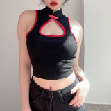 Small fresh Chinese wind plate buckle hole sleeveless small vest new color matching waist bottoming top