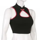 Small fresh Chinese wind plate buckle hole sleeveless small vest new color matching waist bottoming top