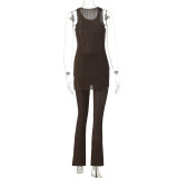 Women's Solid Color Sleeveless Round Neck T-Shirt Micro-Flare Pants Sports Casual Suit Women