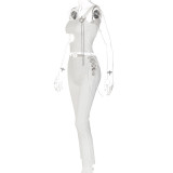 Women's Solid Color One Shoulder Hollow Vest Two Piece Fashion Casual Suit