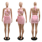 Hot style sexy hollow hanging neck perspective hot drill bag hip slim dress nightclub party style