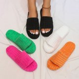 Cotton slippers large size terry cloth suede one-line flat casual foreign trade women's shoes