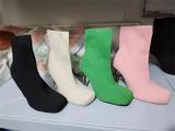 Large size flying knitted shoes elastic high-heeled mid-boots square toe stiletto knitted socks boots women