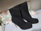 Large size flying knitted shoes elastic high-heeled mid-boots square toe stiletto knitted socks boots women
