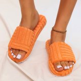 Cotton slippers large size terry cloth suede one-line flat casual foreign trade women's shoes