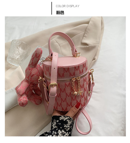 Fashion Letter Hand Drum Bag Textured Women's Bag Crossbody Shoulder Bucket Bag