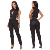 Wear fashionable denim women's side exposed jumpsuit