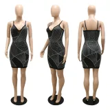 Fashion sexy suspenders leaking back leaking shoulder bag hip show body slim dress