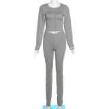 Fashion Reverse Design Slim Fit Long Sleeve Top Casual Pants Set