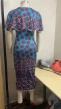 Vintage Print Waist Pencil Skirt Cape Two-Piece Set