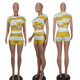 Fashion casual sports striped drawstring waist two-piece set