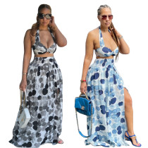 Women's Skirt Set Wrap Chest Sling Polka Dot Print Summer Vacation Style
