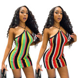 Women's Casual Colorful Striped Knit Slip Dress