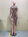 Leopard Print Unique Bevel Position Print Dress