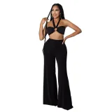 High Elastic Bobbi Fashion Solid Color Sling Pants Wide Leg Pants