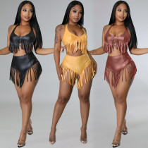 Women's fashion sexy nightclub clothes high waist fringed two-piece suit
