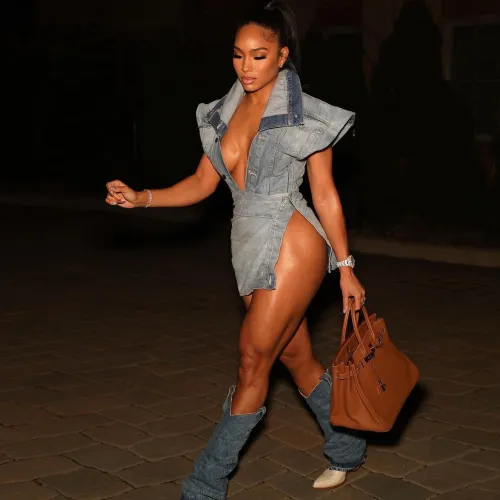 Ladies Suit Casual Street Style Sleeveless High Slit Denim Skirt Suit