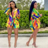 Fashion Print Casual Style Long Sleeve Shorts Two Piece Women's Clothing