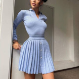Women's Solid Color Long Sleeve Knit Sweater Top Pleated Skirt AliExpress Fashion Casual Knit Suit