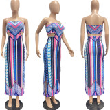 Ladies Pullover Tube Top Show Waist Side Slit Positioning Print Slim Dress