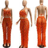 Sexy see-through knitted hand hook fringed beach suit