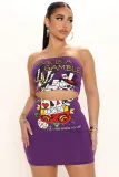 Nightclub suit sexy open back wrap chest positioning print two-piece set