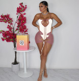 Sexy Bandage Hollow Jumpsuit + Mesh Two-piece Set