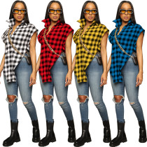 cute plaid asymmetric shirt top