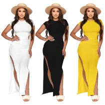Resort Style Solid Color Thread Cutout Sexy Dress