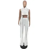 Solid color turtleneck asymmetric two-piece suit