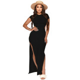 Resort Style Solid Color Thread Cutout Sexy Dress