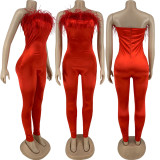 Women's Sexy Slim Feather Tube Top Women's Jumpsuits