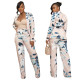 Printed Ladies Casual Cardigan Tie Suit Two Piece Suit