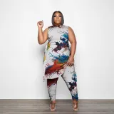 plus size women's print two piece set