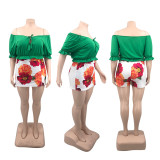 Plus size women's sexy one-shoulder culottes two-piece set