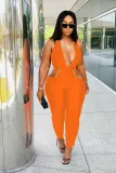 Sexy solid color deep V halter halter jumpsuit