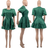 Casual Green Princess Dress Puff Dress