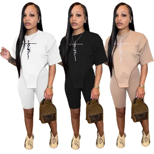 Casual Fashion Solid Color Printing 5 Point Sleeve Tricolor Suit