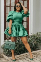 Casual Green Princess Dress Puff Dress