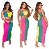 Fashionable pit strip stitching bright skirt suit