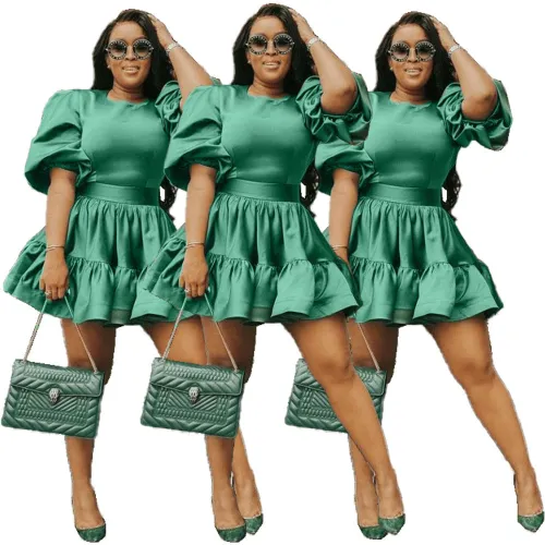 Casual Green Princess Dress Puff Dress